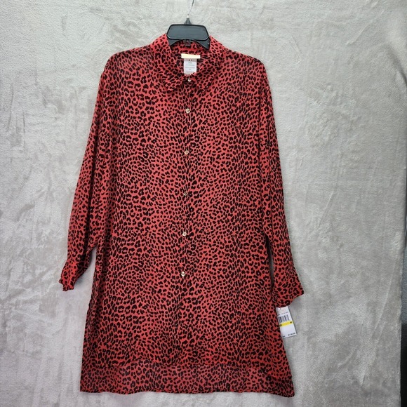 Michael Kors Swim CoverUp Womens Size XS Sea Coral Red Leopard Print Sheer Beach - Picture 1 of 6